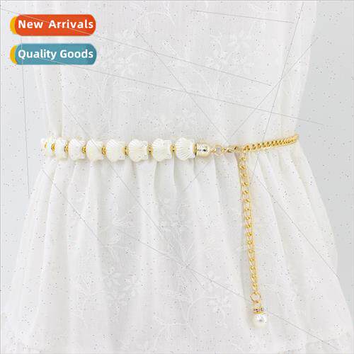 Female Korean sweet pearl inlaid waist chain dress hook meta