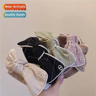 double beauty hair bow large striped khaki Brish rich Whe