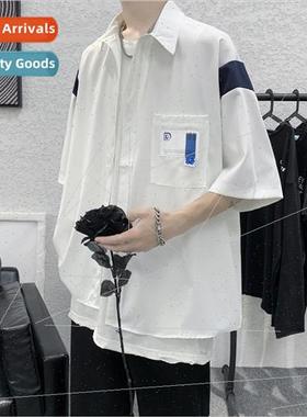 Ice silk short-sleeved shirt mens summer new Hong Kong  labe