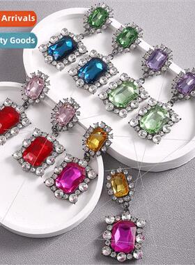 Ultra-flash glass diamond earrings Europe high-level sense n