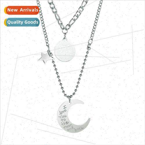 Europe niche double layer moon star pendant necklace ins hip
