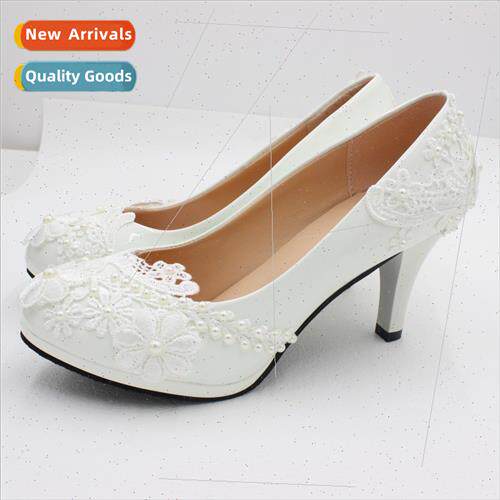 Whe high heel lace wedding shoes round head female new dress