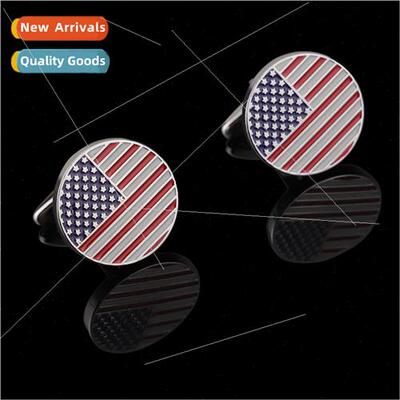 High Qualy Copper Cufflinks Round Drip American Flag Cufflin