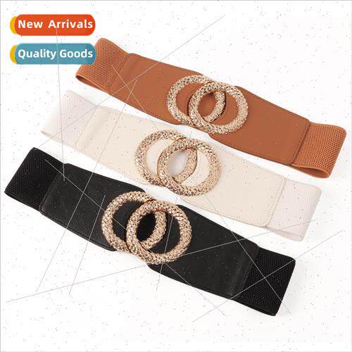 New Korean retro double round buttons ladies elastic elastic