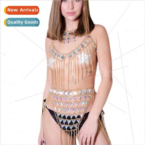 YH3586 Europe sexy triangle acrylic metal tassel chain conne