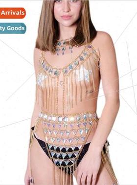 YH3586 Europe sexy triangle acrylic metal tassel chain conne