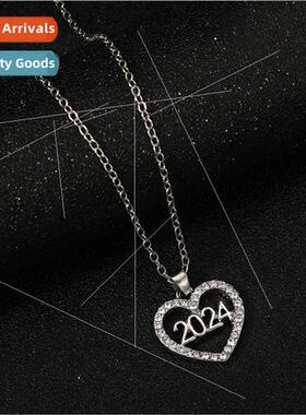 Europe 2024 new Temu heart necklace diamonds digal pendant e