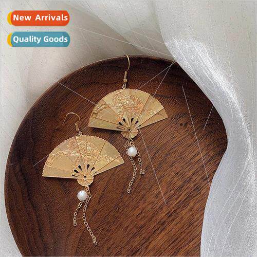 Korea handmade foldable retro metal fan folding fan earrings