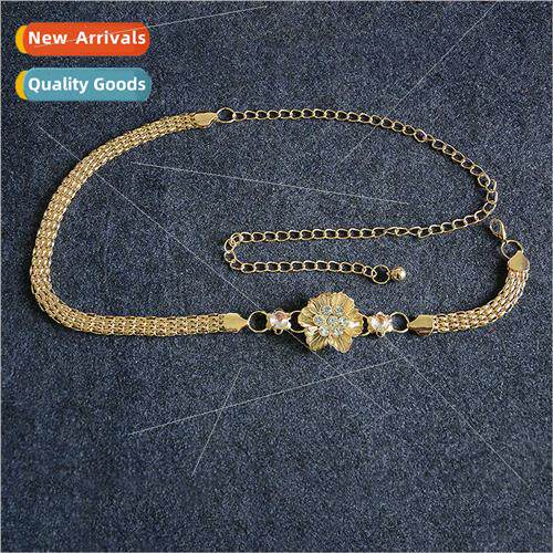 Korean fashion wild women metal decorative thin belt flower