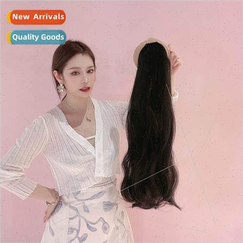 Hair band wig female black big wave chemical fiber half head