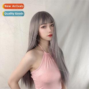 gray chem female fluffy long blue smoke bangs wig Europe