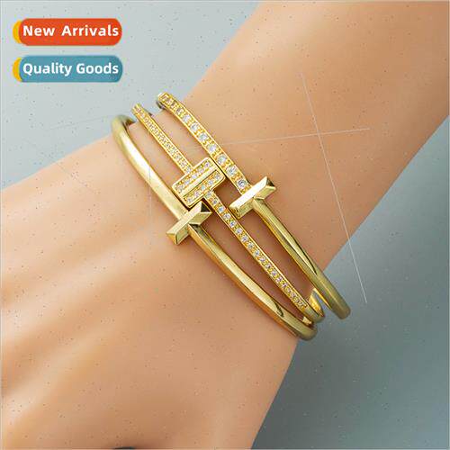 Europe simple geometric T-shaped snap bracelet female copper