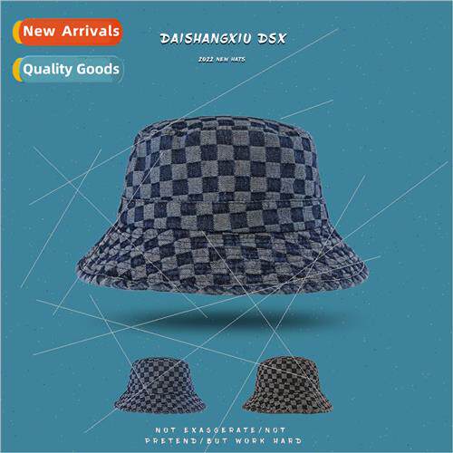 Fishermans cap female spring and summer new wild checkerboar