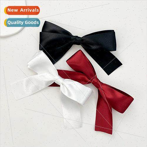 Satin bow ribbon hair clips female Japanese simple versatile