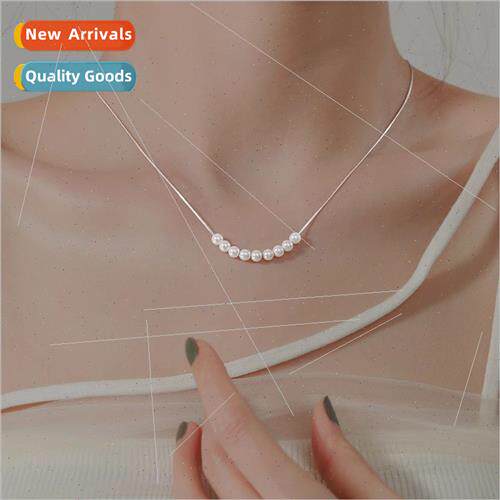 New vintage silver pearl smile necklace collarbone chain par