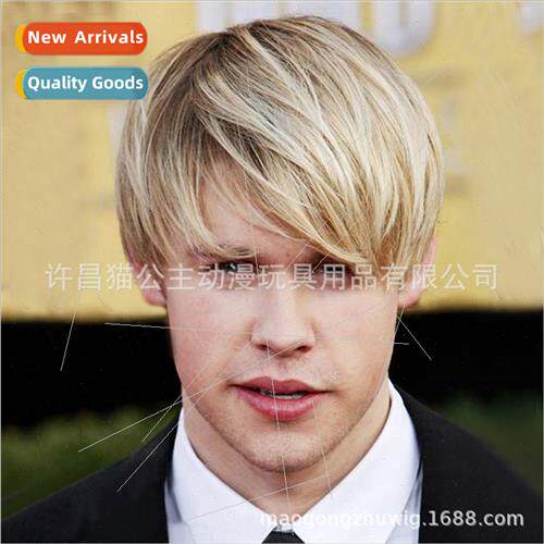 Europe fashion men wigs light blonde color short wig head co