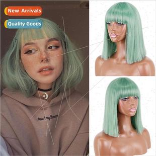 green bangs short Europe collarbone light air hair wig