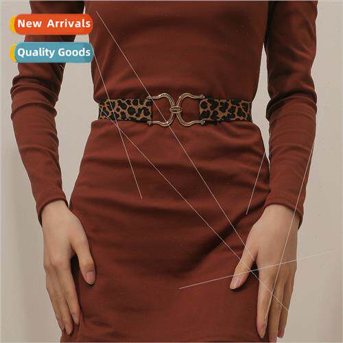 Europe lazy belt ladies black leopard elastic elastic wide b