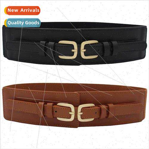 Double-head gold buckle elastic waist seal ladies decorative