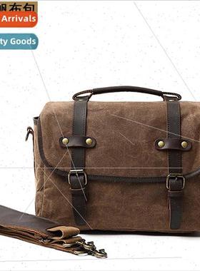 Retro Canvas Shoulder Bag Splashproof Camera Men Leather Cro