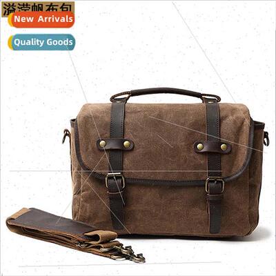 Retro Canvas Shoulder Bag Splashproof Camera Men Leather Cro