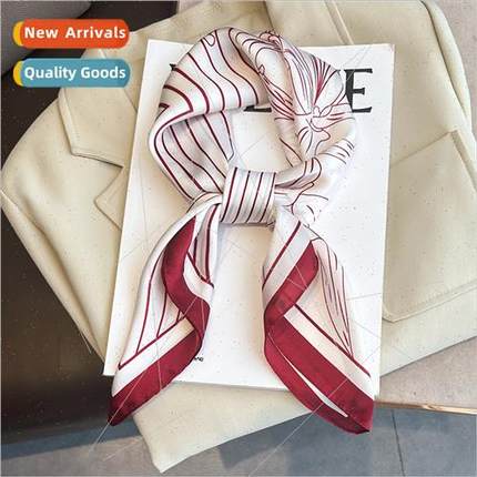 New 2023 Korean  striped small square scarf female silk scar