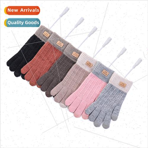 usb electric heating gloves warm five fingers leather label