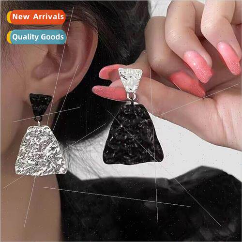 925 silver pin cold wind asymmetric earrings pleated grade f