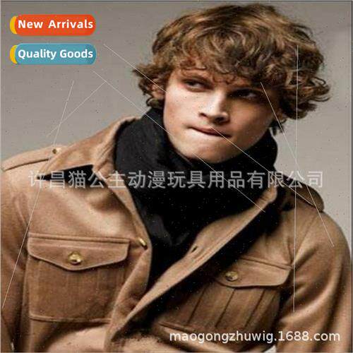 Europe Handsome Men Wigs Men Brown Short Curly Hair Reverse
