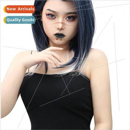 Wigs Women Neon Color Role Play Wigs Blue Gradient Beauty Ti