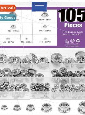 105pcs 304 Metric Flange Nuts Hex Lock Nuts K M3M4M5M6M8M10M