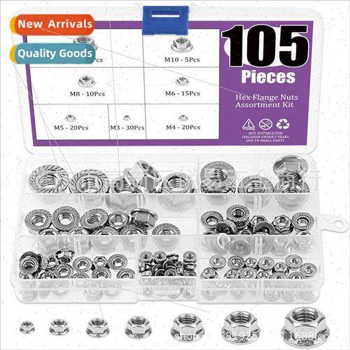 105pcs 304 Metric Flange Nuts Hex Lock Nuts K M3M4M5M6M8M10M
