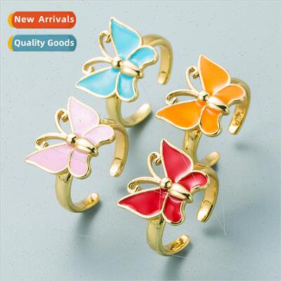 Europe fashion brass gold plated oil drip butterfly shape ri