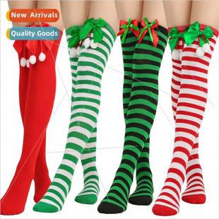 Ball Socks Knee High Bow Women Christmas