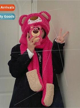 Cute bear hat scarf gloves threePCS all-in-one winter plush