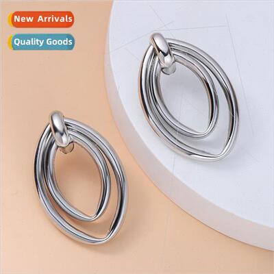 Geometric oval earrings ins cold wind advanced sense metal i