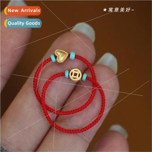 ring Chinese love new woven hand rope red coin sgold Copper