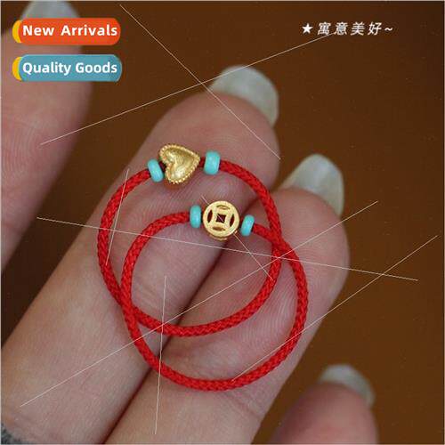 Copper sgold love coin red rope ring hand-woven new Chinese