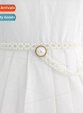 Spring Summer  women  pearl waist chain dress fashion versat