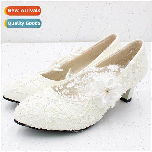 White lace high heel wedding shoes big size fashion women sh