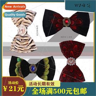 Bow Flo Crystal Men Tie Banquet Wedding Collar Feather