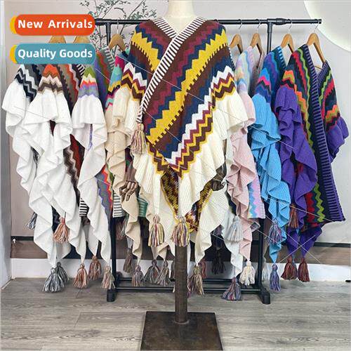 New ethnic shawl women  lace ruffle cardigan tassel jacket l