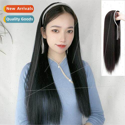 Wig female long hair lazy hair band wig half head set long f