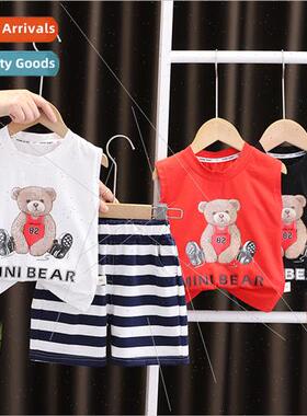 Boys 2023 new summer basketball bear print sleeveless unders