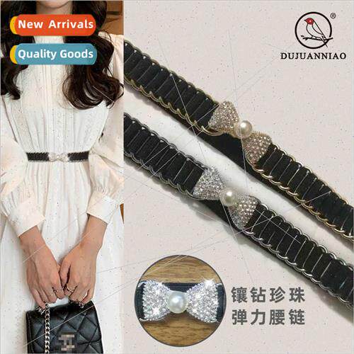 new black elastic waist chain female pearl inlaid diamond bo
