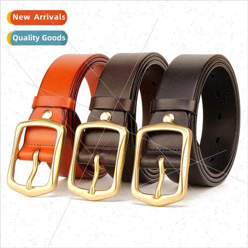 Belt men pure copper buckle  leather day word needle buckle