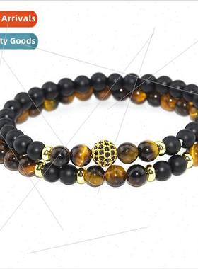 6mm Frosted Agate Microset Copper Bracelet Black Zirconia St