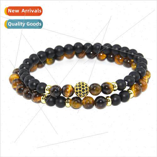 6mm Frosted Agate Microset Copper Bracelet Black Zirconia St