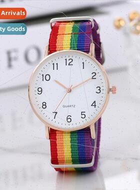 Rainbow color ultra-thin canvas strap 12-dig classic simple