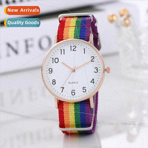 Rainbow color ultra-thin canvas strap 12-dig classic simple